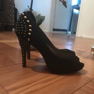 Moda Spana Suede Studded Peep Toe Heel Black Sz 9